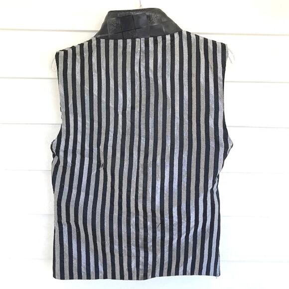 Hilary's Vanity Black Silver Striped Gothic Emo Vampire Metallic Leather Vest S - Picture 2 of 8